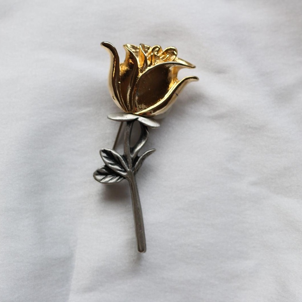 Vintage Gold and Silver Tone Rose Brooch